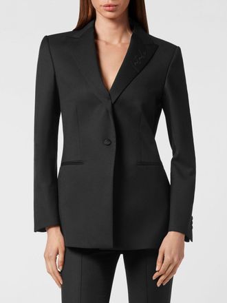 Philipp Plein Blazer corto monopetto in misto lana con rever a lancia