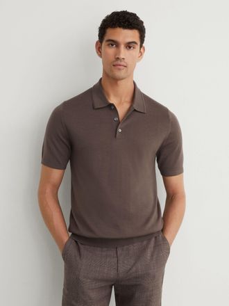 Reiss Ridge Brown Merino Wool Short-sleeve Polo Shirt, Xxl