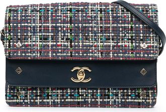 Chanel Pre-owned Womens Tweed Flap Shoulder Bag - Dark Blue Textile - One Size