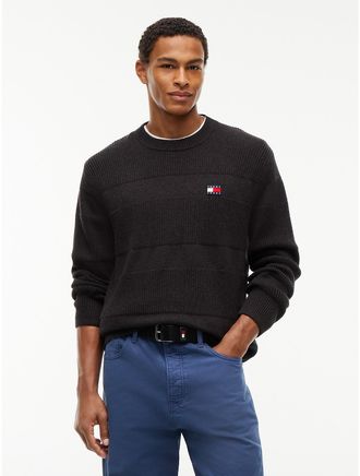 Tommy Hilfiger Mens Tommy Jeans Tonal Stripe Sweater - Black Heather - XL