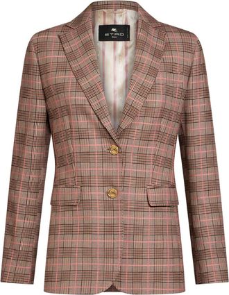 Etro checkered logo-engraved buttons jacket - women - Elastane/Wool/Polyester - 40 - Pink