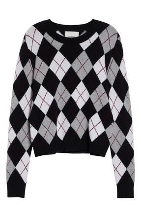 Lisa Yang Antoni Argyle Plaid Cashmere Sweater in Black/cream/dove Grey/deep Plu at Nordstrom, Size 0