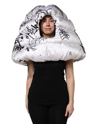 Dolce & Gabbana Womens White Polyester Printed Hood Quilted Hat