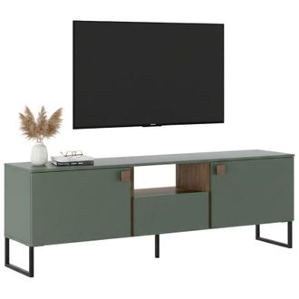 Dmora Mobile Porta tv Muravera, un Cassetto, 2 Ante, 3 Vani, 179x40x60h cm Verde