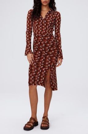 Diane Von F&uuml;rstenberg Lilly Geo Print Long Sleeve Mesh Dress in Chain Spots Brown Sm at Nordstrom Rack, Size Medium