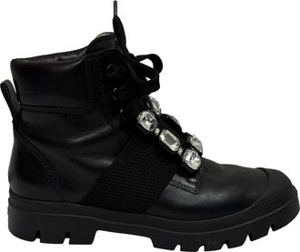 Roger Vivier Walky Viv enkellaarsjes met kristallen versiering in zwart leer