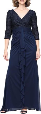 Alex Evenings Sequin Bodice Empire Waist Gown in Navy at Nordstrom, Size 14