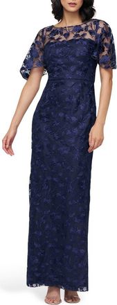 JS Collections Brooke Floral Embroidered Column Gown in Navy at Nordstrom Rack, Size 10