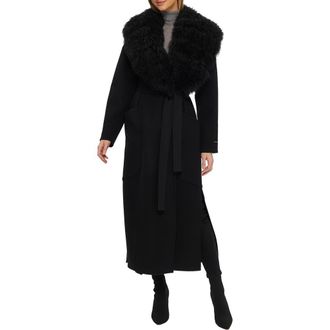 Gorski Double Face Wool And Cashmere Coat with Detachable Genuine Shearling Collar with Belt in Black/black at Nordstrom, Size X-Small