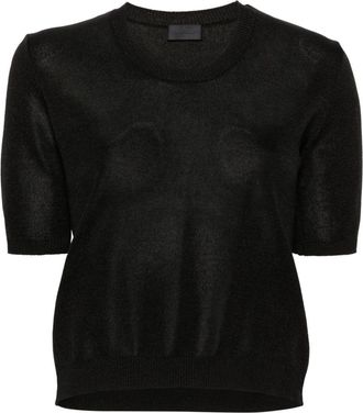 Moncler logo-patch short-sleeve jumper - women - Polyester/Cotton - S - Black