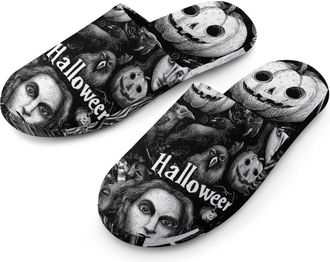 Generic Halloween Pumpkins Ghosted Ravens Mens House Slippers Slip Indoor Slipper On Shoes Warm Outdoor