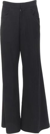 Yohji Yamamoto black wool grosgrain trim waist high waisted wide leg pants JP3 L