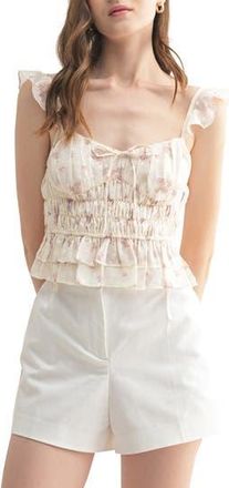 All in Favor Floral Swiss Dot Ruffle Detail Camisole in Cream Mauve at Nordstrom Rack, Size X-Large