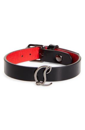 Christian Louboutin CL Logo Leather Bracelet in Black/Gun Metal at Nordstrom