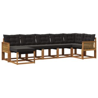 vidaXL Conjunto De Sof&aacute;s De Exterior Con Coj&iacute;n 7 Pcs Natural Y Negro Vidaxl