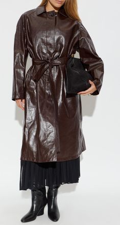 Alaia Leather Coat, Womens, Burgundy
