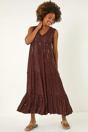 Roman Sequin Tiered Maxi Dress