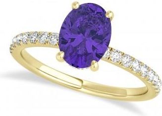 Allurez Oval Tanzanite & Diamond Single Row Hidden Halo Engagement Ring 14k Yellow Gold (0.68ct)