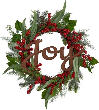 Nearly Natural 24In Joy And Berries Artificial Christmas Wreath