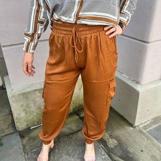 Pinch Design Silky Joggers Pants In Rust