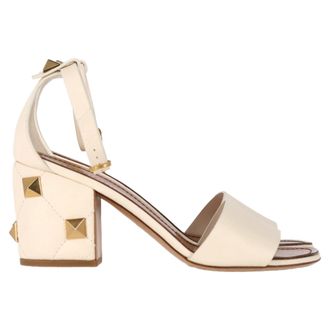 Valentino Pre-owned Womens Roman Stud Block-Heel Sandals in Cream Leather - Size EU 39