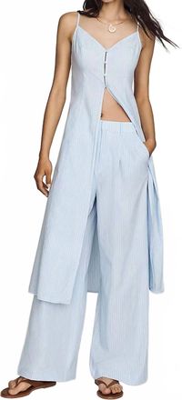 Astr Rena Tunic Top In Blue Pinstripe