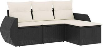 vidaXL Juego De Sof&aacute;s Jard&iacute;n 4 Pzas Con Cojines Rat&aacute;n Sint&eacute;tico Negro Vidaxl