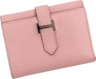 Herm&egrave;s Black Pink Rose Sakura Chevre Leather Wallet (Tri-Fold) (Pre-Owned)