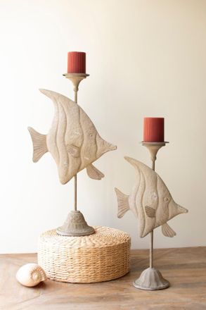 Kalalou Set Of Two Fish Candle Holders
