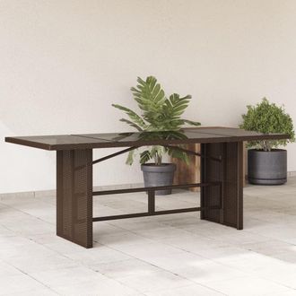 Berkfield Home Garden Table with Glass Top Brown 190x80x75 cm Poly Rattan | Size: 190 x 80 x 75 cm