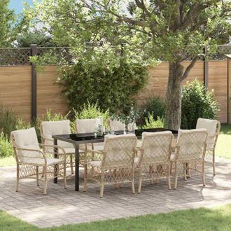 vidaXL Conjunto De Comedor De Jard&iacute;n 9 Pcs Beige Rat&aacute;n Sint&eacute;tico Vidaxl