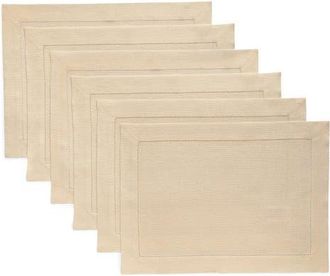 Solino Home Linen Placemats Set of 4, 14 x 19 Inch for Dining Table, Holiday and Everyday Table Decor - Classic Hemstitch in Beige at Nordstrom, Size
