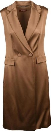Max Mara Afgano Midi Jurk - Dames - Casual kleedjes - Bruin - XS - Satijn - Kleedjes