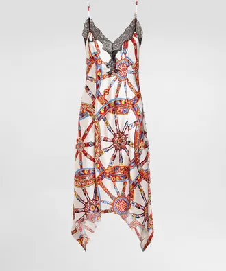 Dolce & Gabbana Silk Satin Dress With Carretto-print - Woman Dresses Multicolor 40