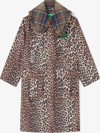 Ganni x Barbour Long Coat in Leopard Size 0 - Mixed