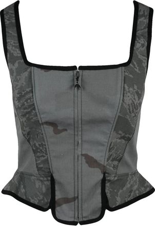 Marine Serre Top in tela militare - Dames - Tops zonder mouwen - Grijs - XS - Katoen - Tops