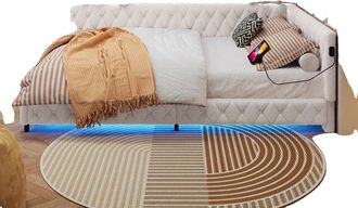 OEM Sof&aacute; Esquinero Con Cargador Usb Integrado, Color Beige