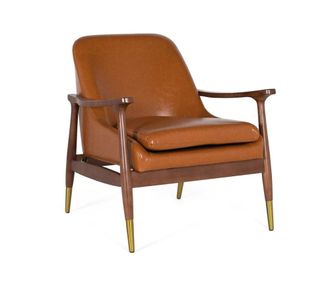 Giner&Colomer Sill&oacute;n moderno en madera y pu marr&oacute;n con detalles dorados