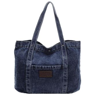 Generic Women Denim Shoulder Bag Casual Underarm Bag Large Capacity Fashion Shoulder Purse Hasp Closure Simple Tote Handbag Trendy Commuting Bag (Dark Blue)
