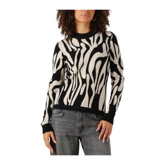 Object Object, Truien & Vesten, Dames, Veelkleurig, XS, Zwarte Gebreide Pullover met Aop Print