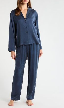 Lunya Print Washable Silk Pajamas in Deep Blue at Nordstrom, Size X-Large