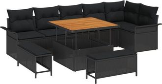 vidaXL Vidaxl - Garden Sofa Set Height-Adjustable 9 pcs Black Poly Rattan