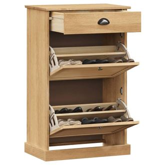 Berkfield Home Shoe Cabinet VIGO 60x35x96 cm Solid Wood Pine in Brown | Size: 60 x 35 x 96 cm