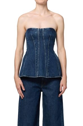 A Gold E Lara Sleeveless Denim Corset Top In Form