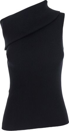 Rick Owens athena Black Ribbed Knit Asymmetric Top With Wide Neckline In Cotton Knit Woman