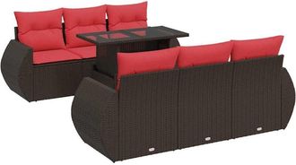 vidaXL Vidaxl - 7 Piece Garden Sofa Set with Cushions Brown Poly Rattan Acacia
