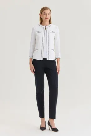 Ming Wang Heritage Diamond Faux Link Trim Knit Jacket in White/black at Nordstrom, Size Xx-Small