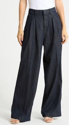 Good American Pleated High Waist Wide Leg Pants in Indigo1187 at Nordstrom Rack, Size 10