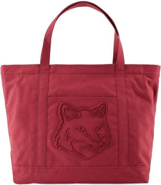 Maison Kitsun&eacute; Womens Fox Head Large Shopper Tote Red Calfskin