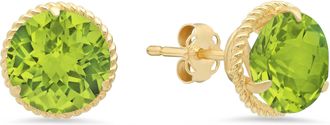 MAX + STONE 14k Yellow Gold Roped Halo Round-Cut Gemstone Stud Earrings (8mm)